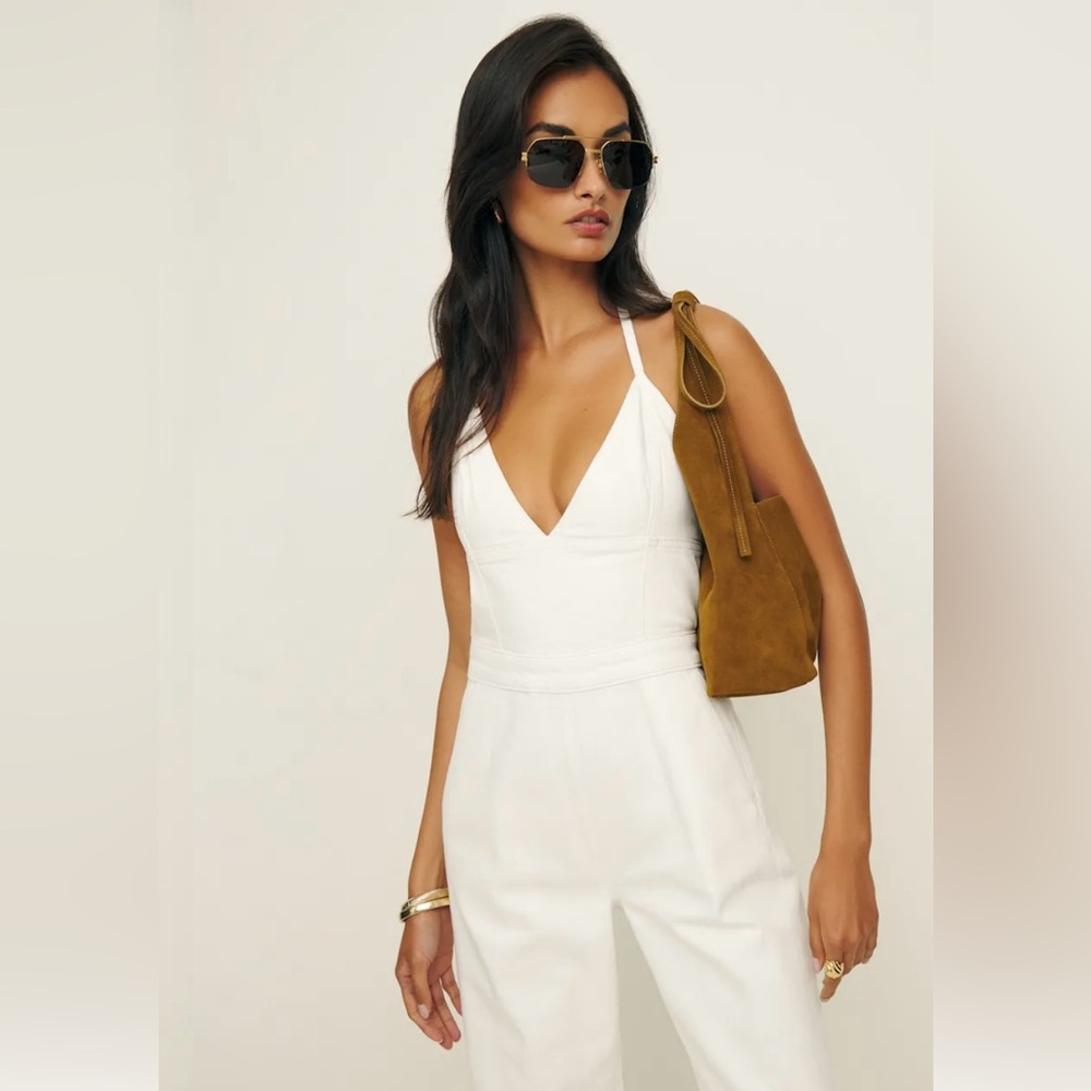 NWT Reformation Lennon Denim Jumpsuit Size 0